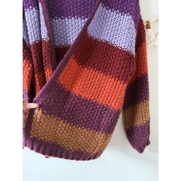 Natural Life Oversized Striped Open Knit Chunky Cardigan Multicolor Boho Preppy - Picture 6 of 9